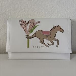 RADLEY LONDON Leather Kentucky Derby Medium Flapover Wallet Horse Floral NWT